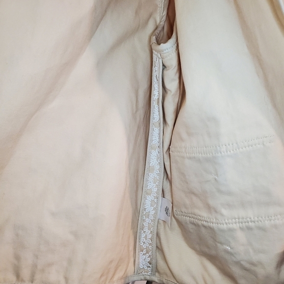 Talbots Womens Open Front Jacket Beige/White Lace Overlay 3/4 Sleeve Size 12P - Picture 6 of 14